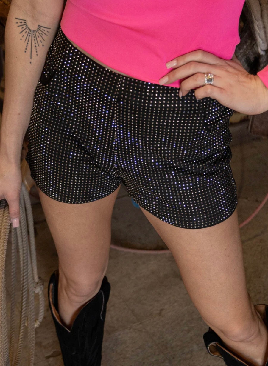 Rhinestone Shorts Black