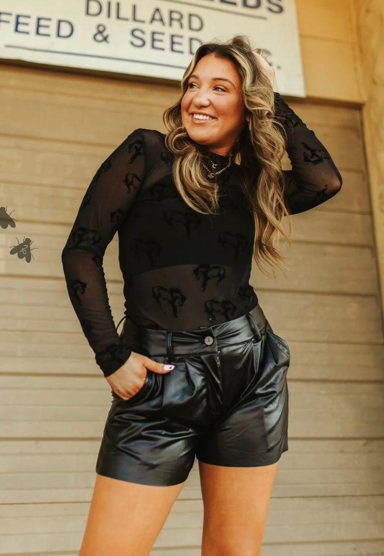 Jet Black Leather Shorts