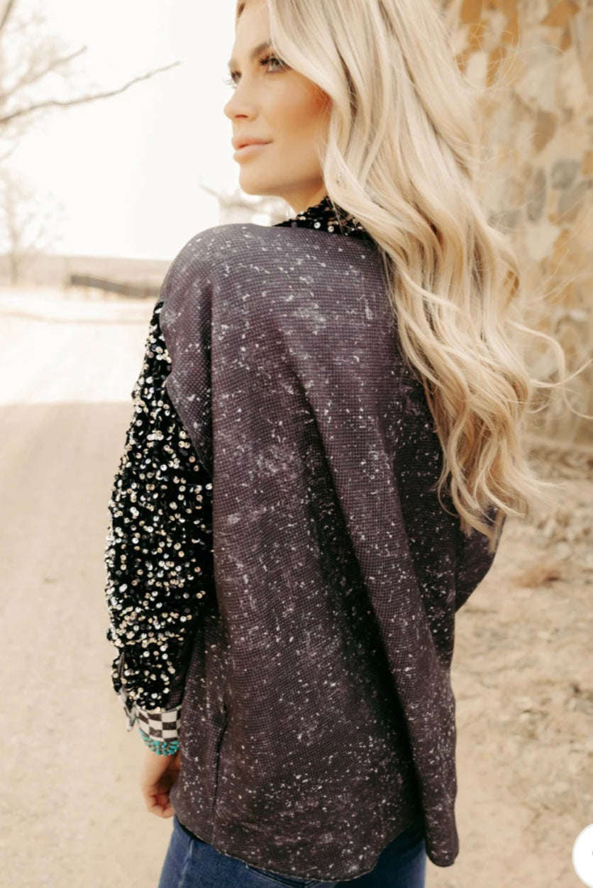 Sequin Checkered Shacket OVERSIZED