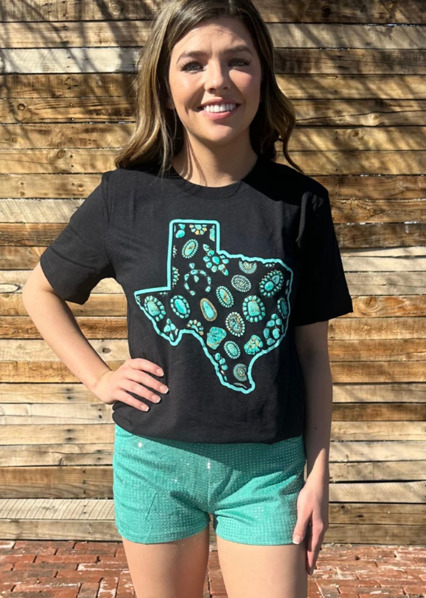 Rhinestone Shorts Turquoise