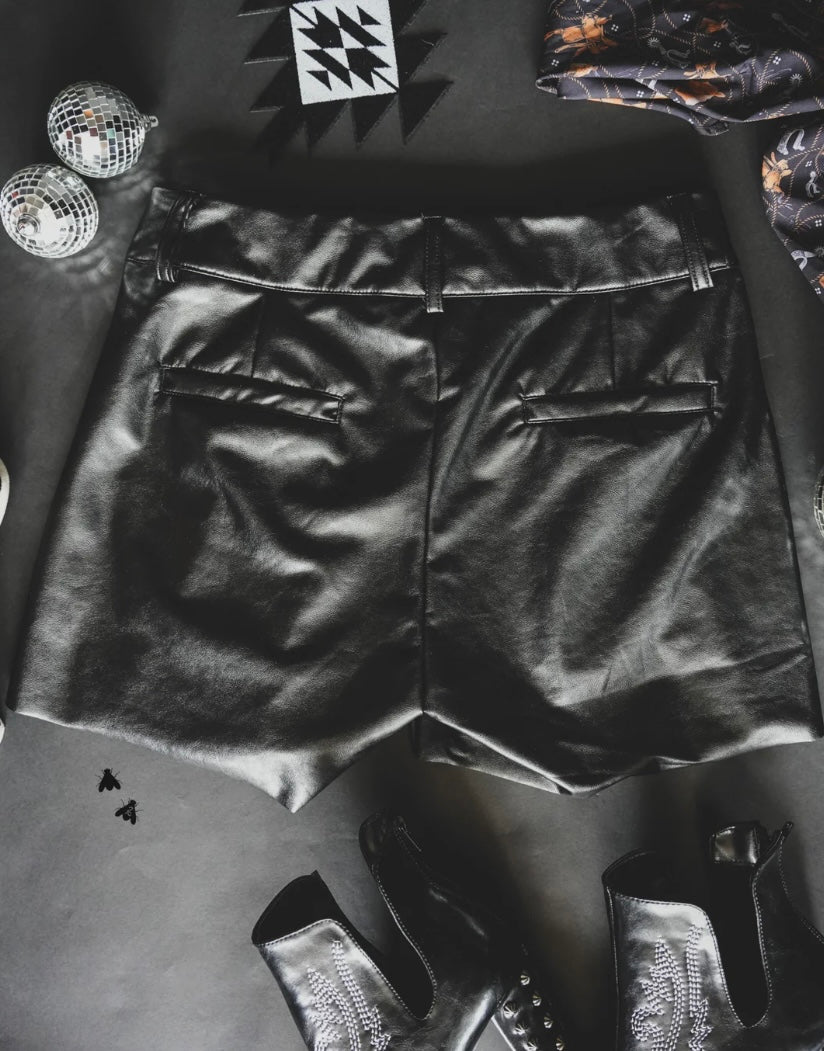 Jet Black Leather Shorts