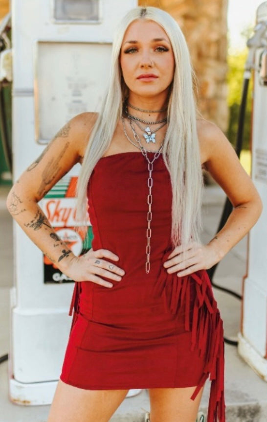 Red Suede Fringe Dress