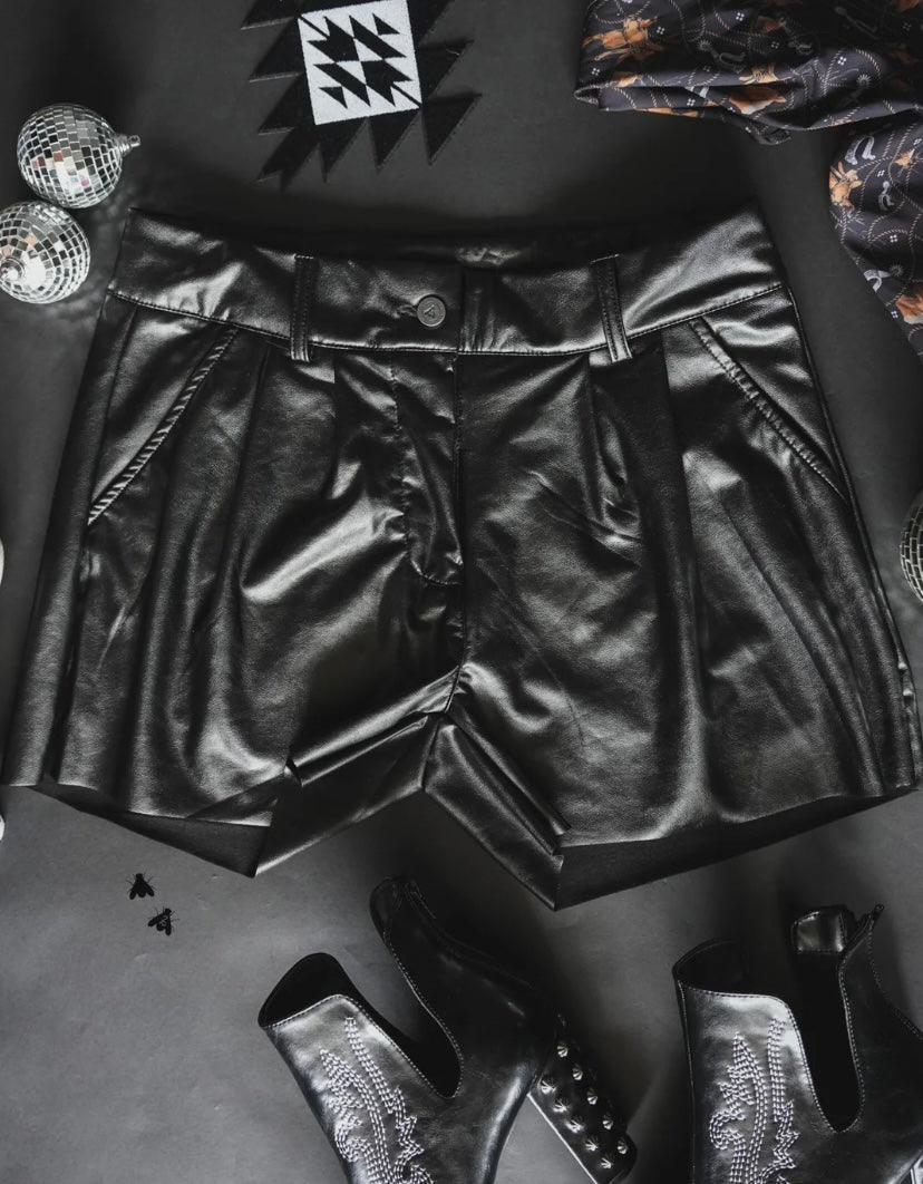 Jet Black Leather Shorts