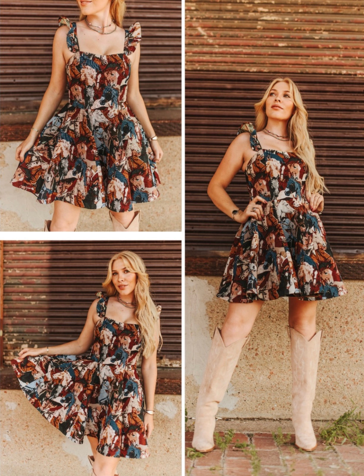 Horse Jacquard Ruffle Dress