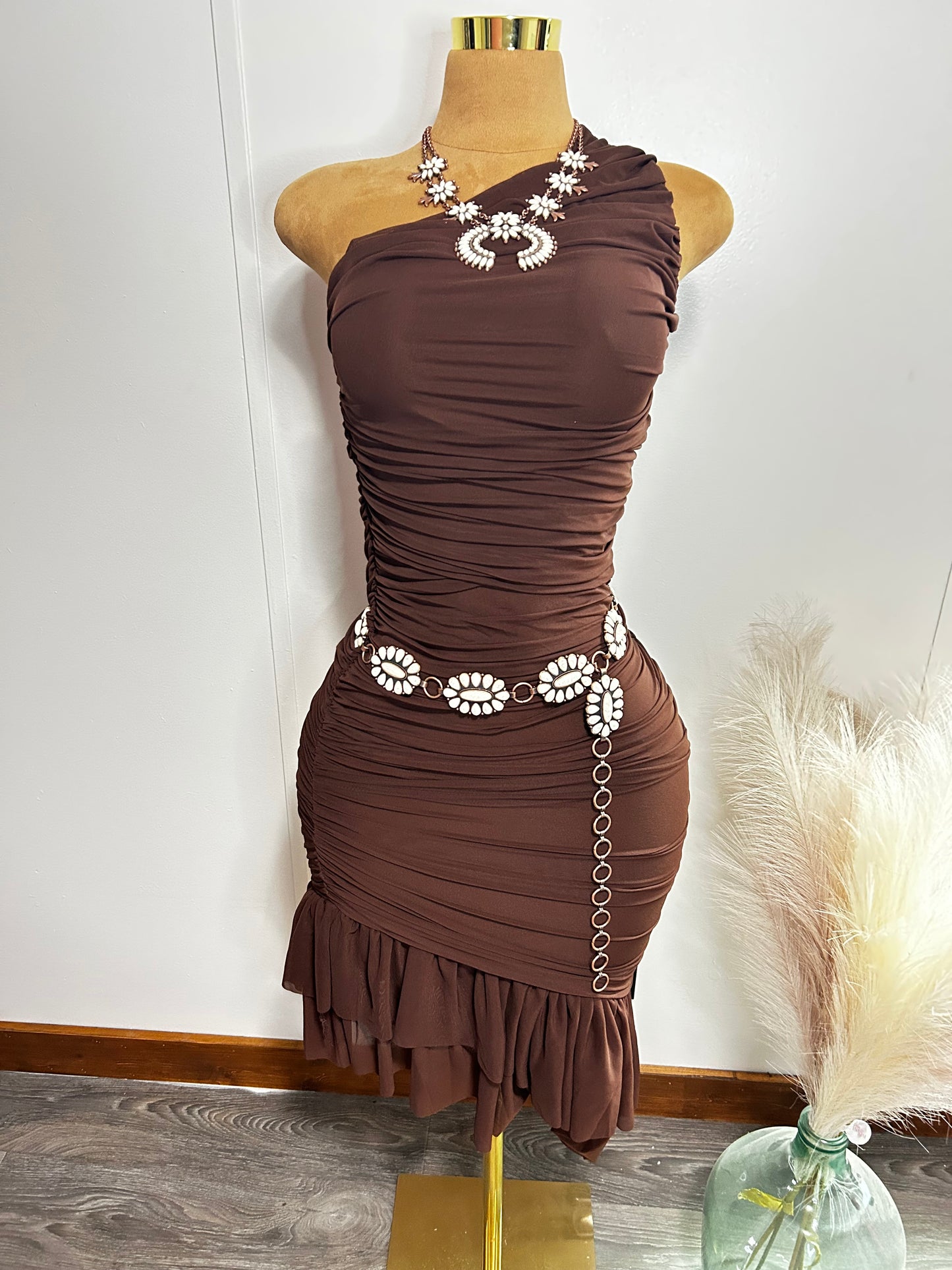 Cowgirl Ruched Dress (Brown)