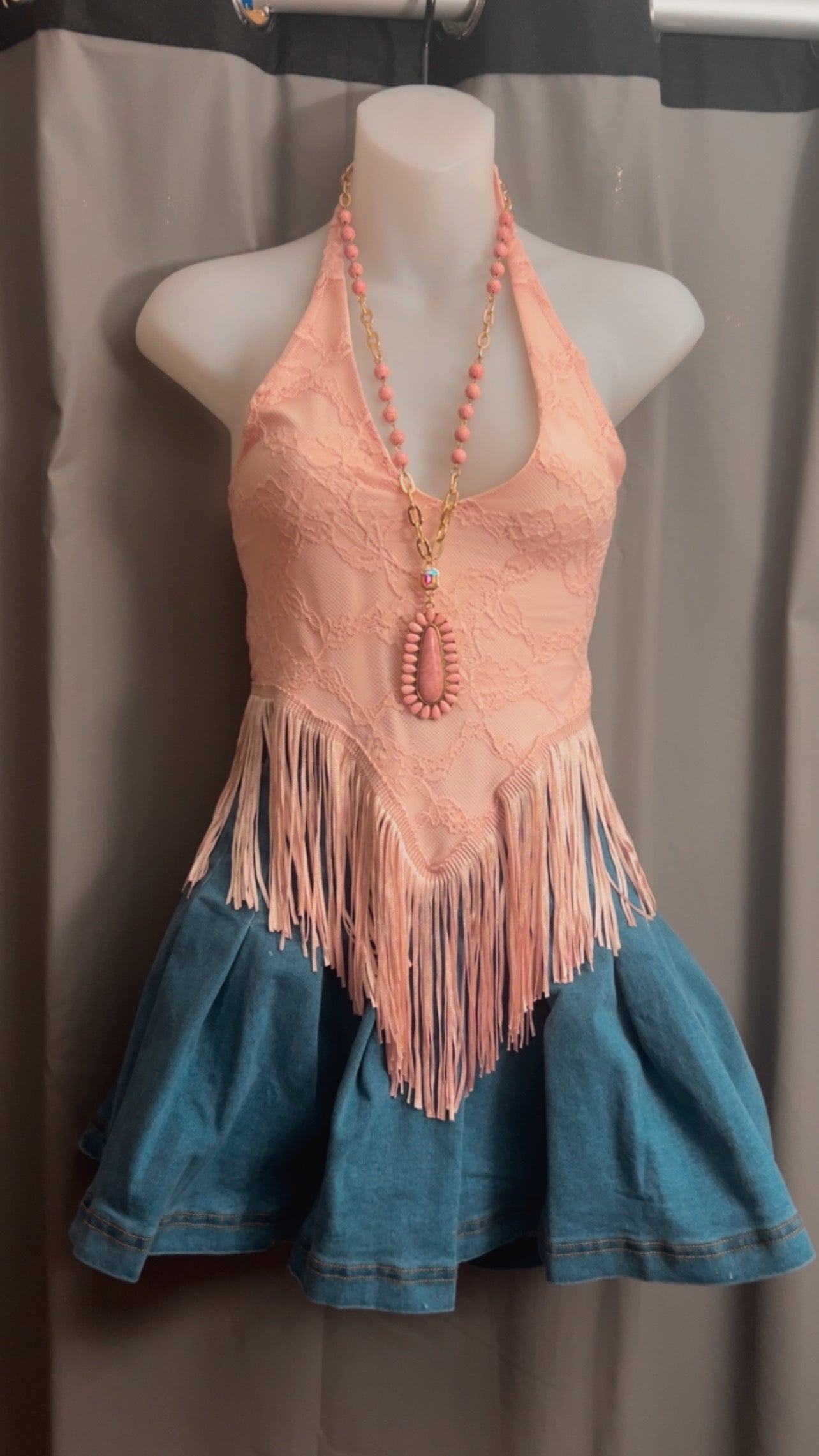 Fringe Halter Top (Pink)