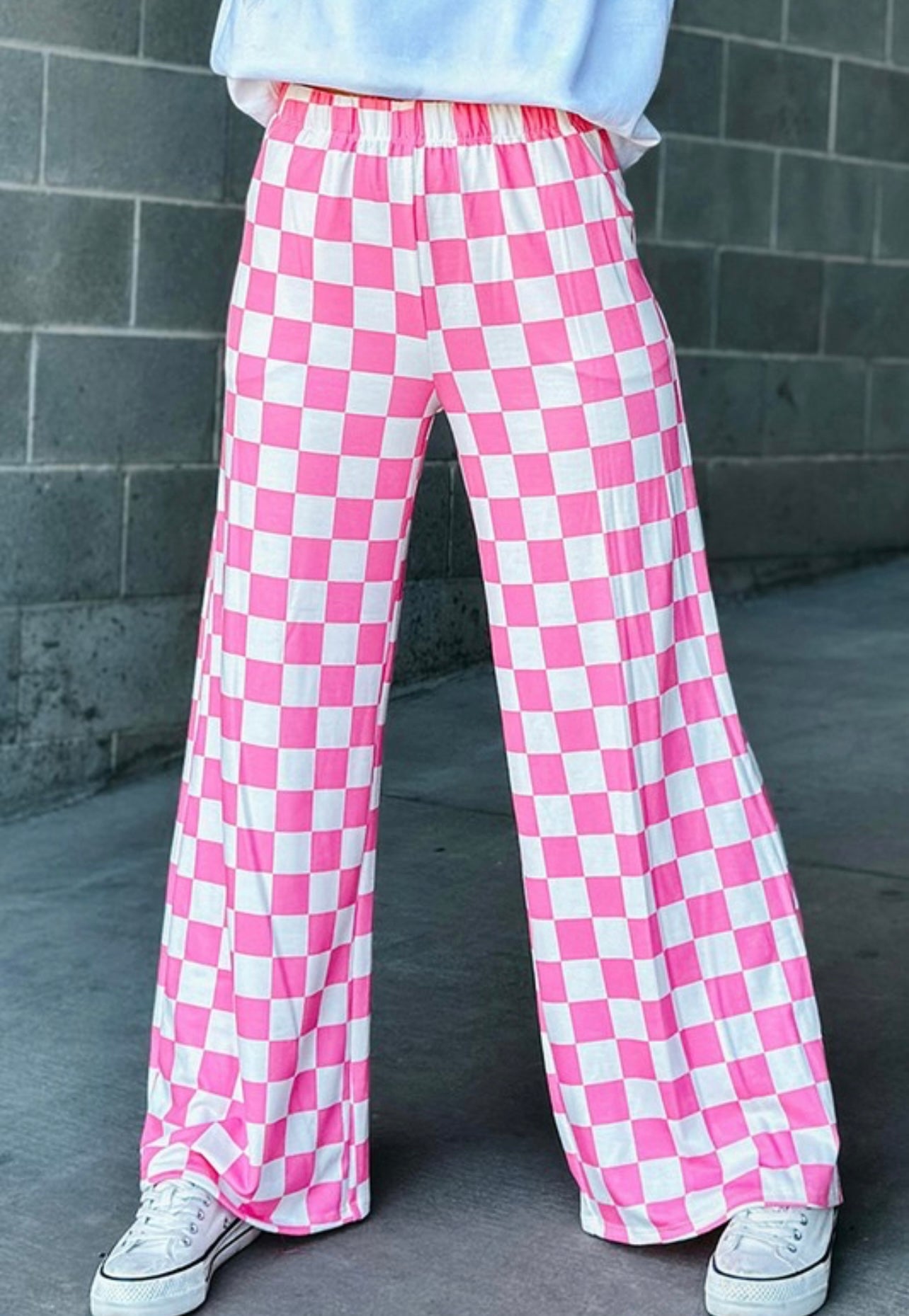 Checkered Wide Leg Pants (Pink)