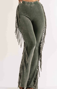 Olive Fringe Pants