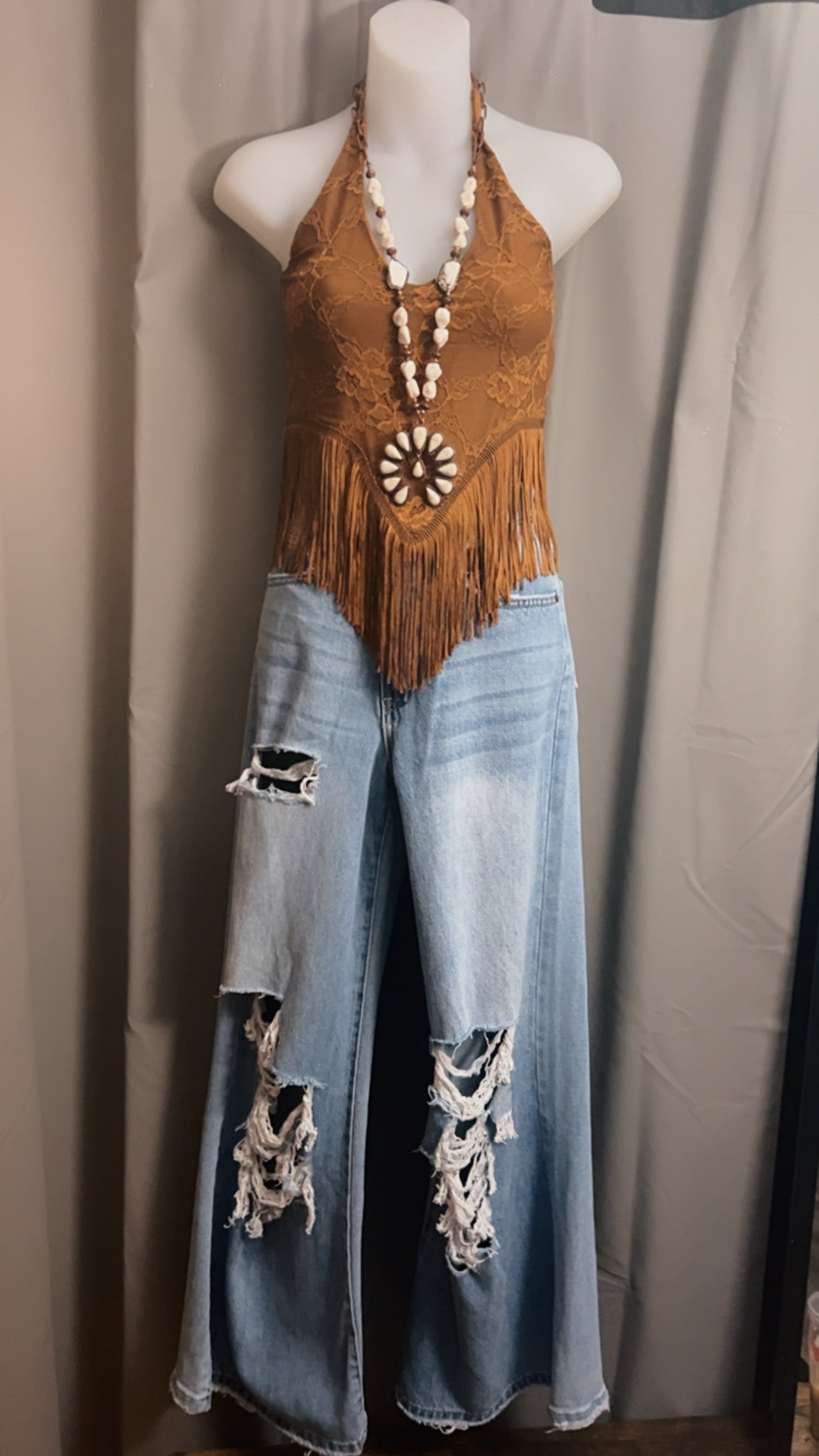 Fringe Halter Top (Brown)