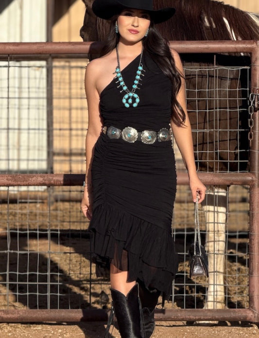 Cowgirl Ruched Dress (Black)