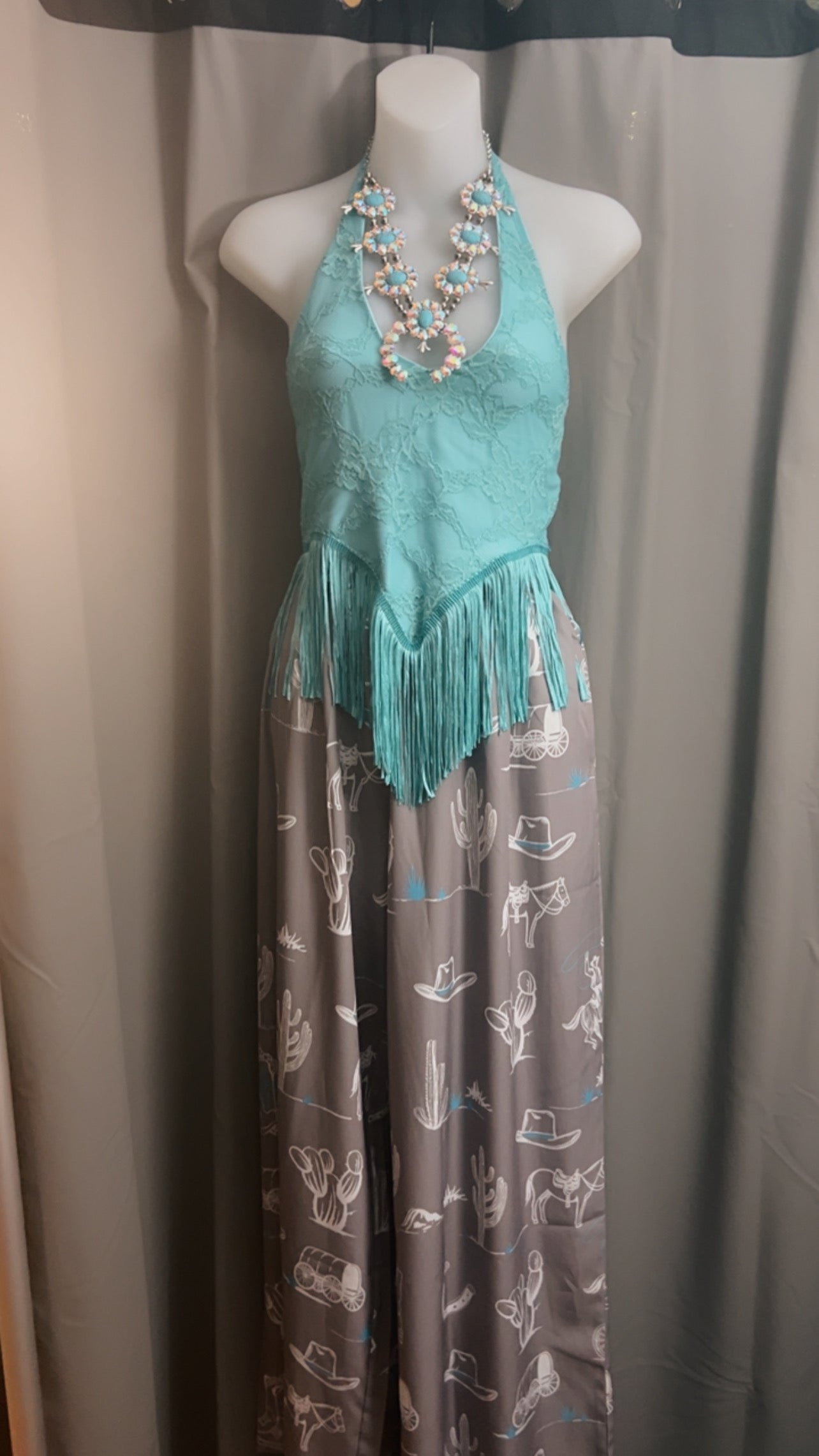 Fringe Halter Top (Turquoise)