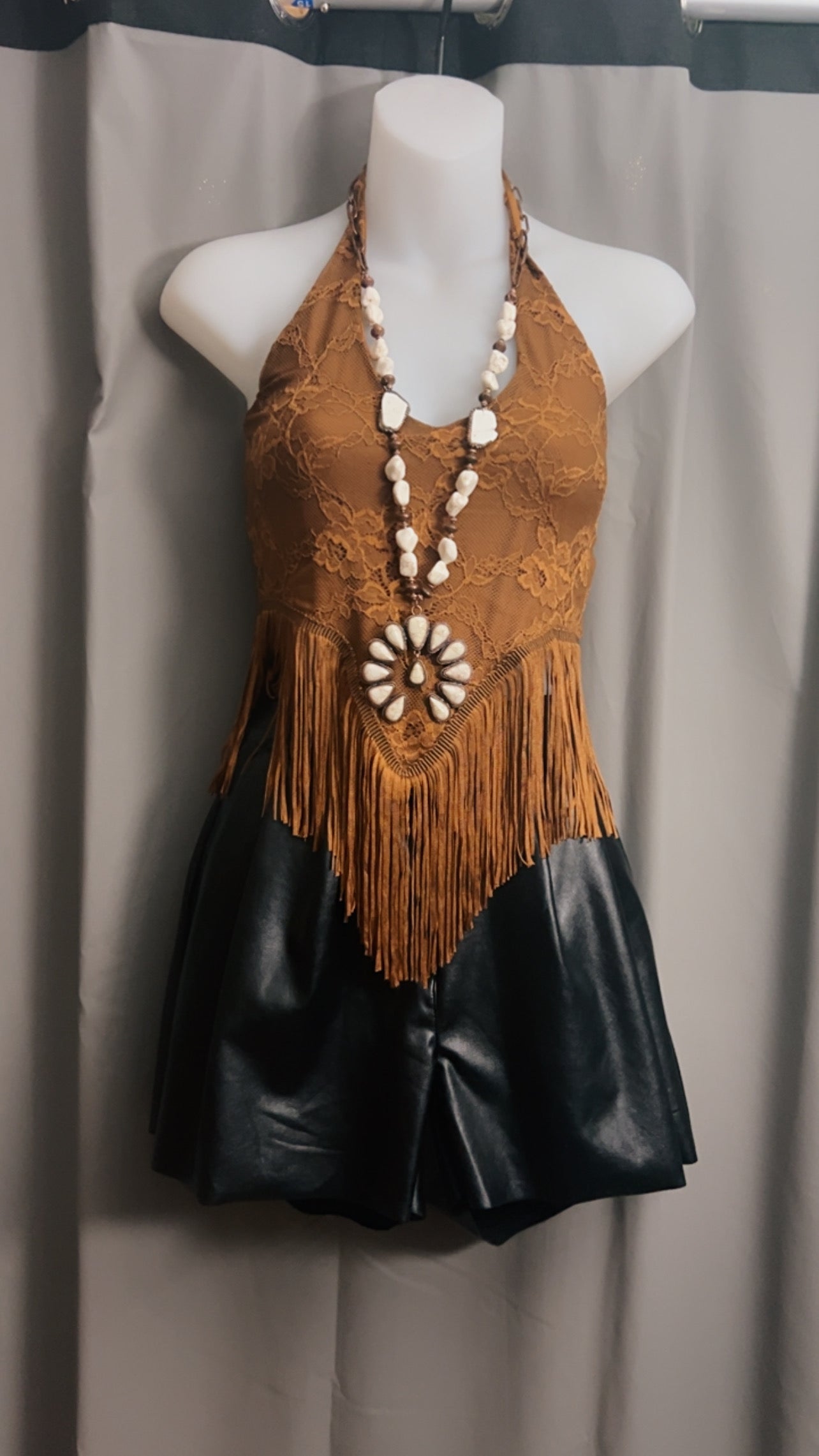 Fringe Halter Top (Brown)