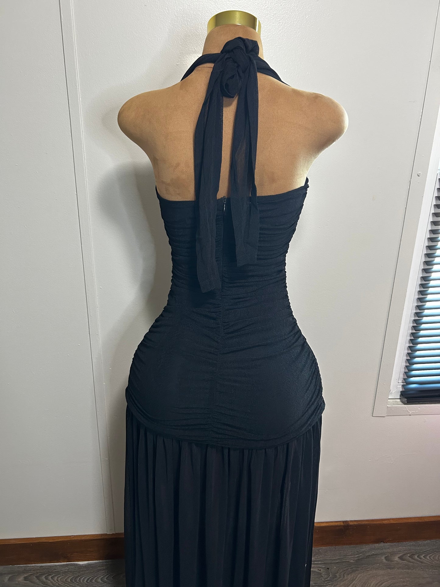 Halter Slit Mesh Dress (Black)