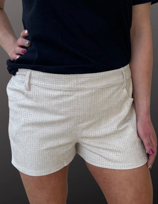 Rhinestone Shorts Ivory