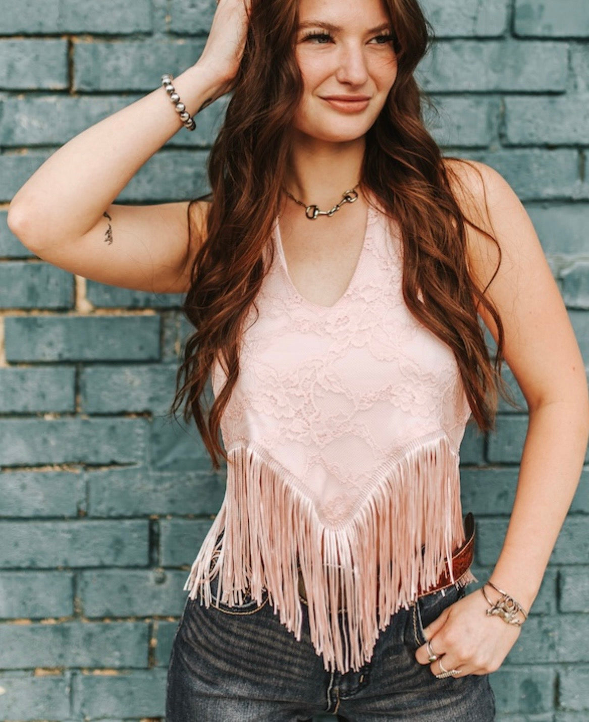 Fringe Halter Top (Pink)
