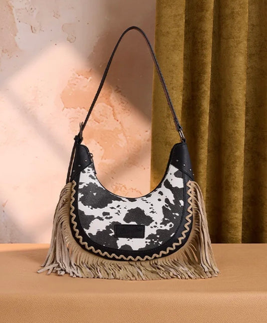 Wrangler Cow Print Fringe Bag