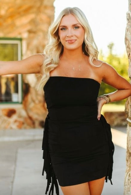 Black Suede Fringe Dress