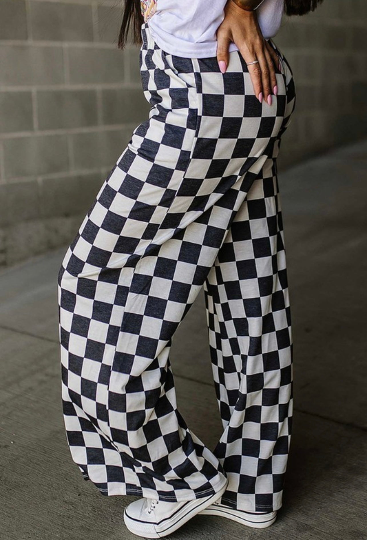 Checkered Wide Leg Pants (Black)