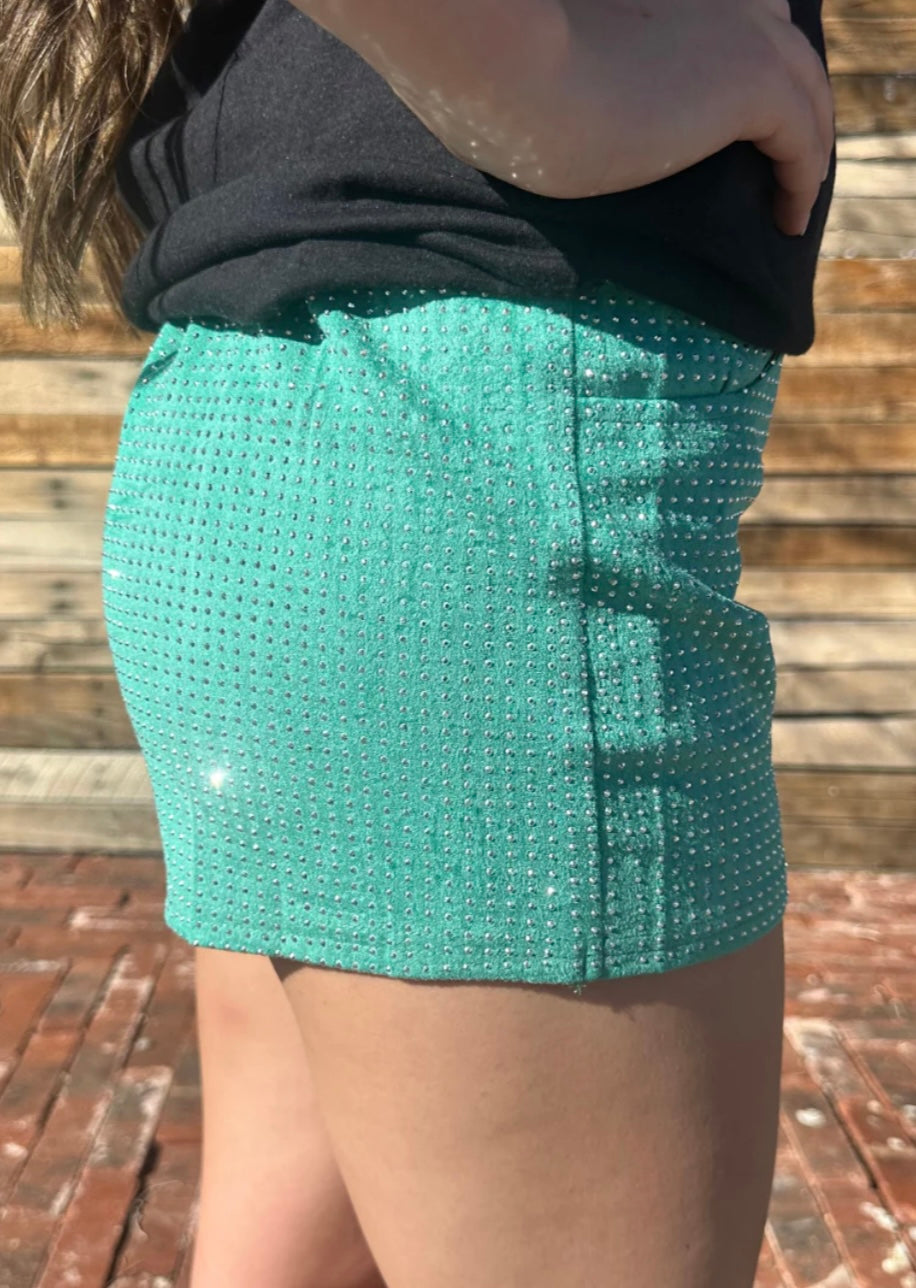 Rhinestone Shorts Turquoise