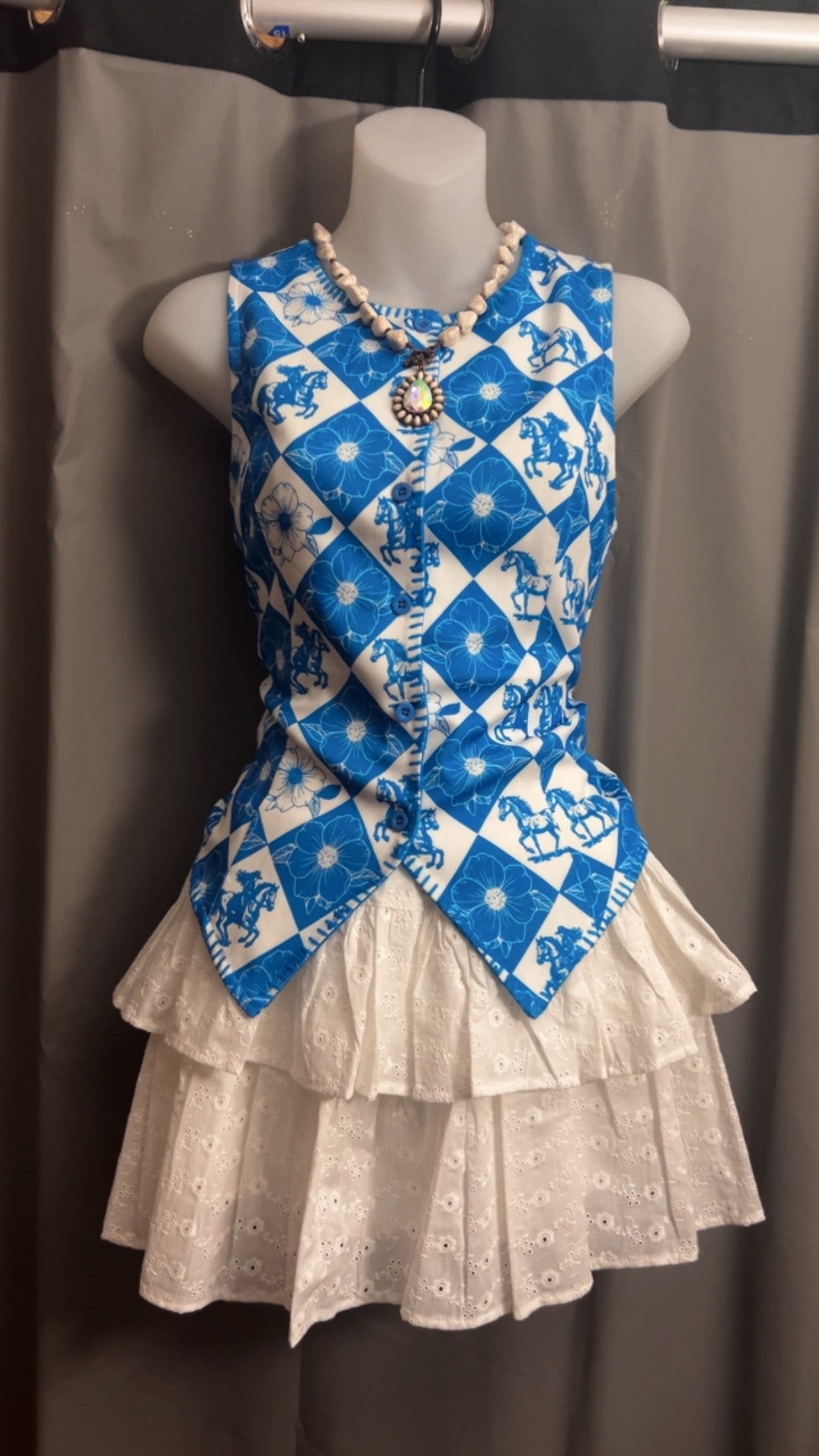 Blue Checkered Horse Vest
