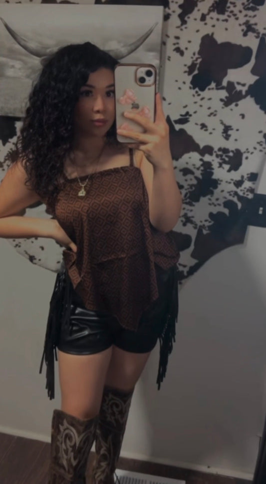 Leather fringe shorts