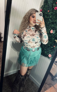 Turquoise Fringe Skirt