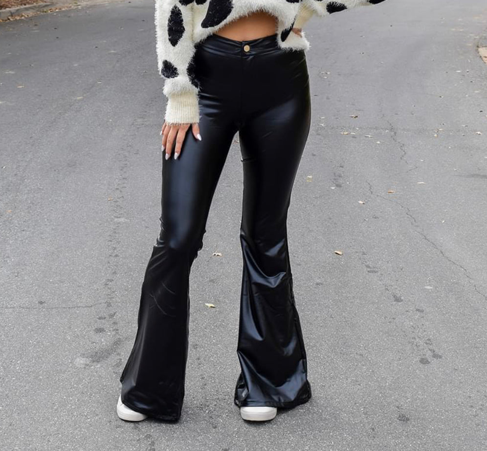 Faux Leather Flare Jeans