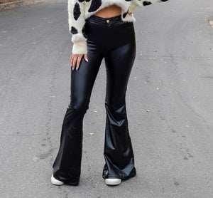 Faux Leather Flare Jeans